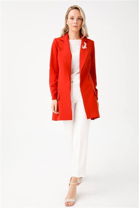 Esswaap Yaka Broşlu Kolu Pili Kırımlı Ceket Kiremit