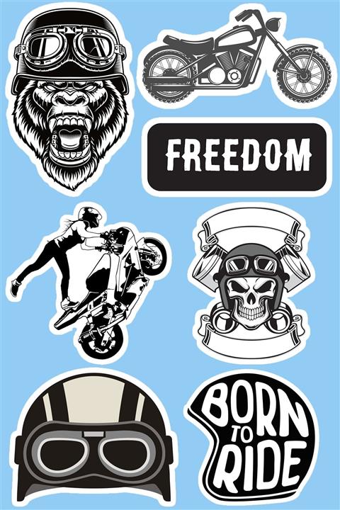 SilverStickers Motor Motorcu Temalı Laptop Notebook Kask Çanta Sticker Etiket Seti