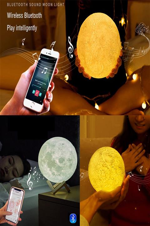 ORİJİNALDÜKKAN Bluetooth Hoparlörlü Ay Gece Lambası 16 Renkli Dokunmatik Uzaktan Kumandalı