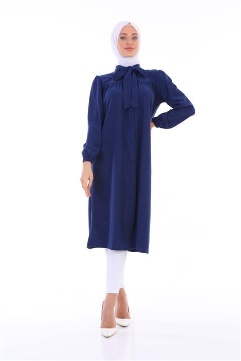 HB MODA COLLECTİON Kravat Yakalı Fitilli Kadife Tunik