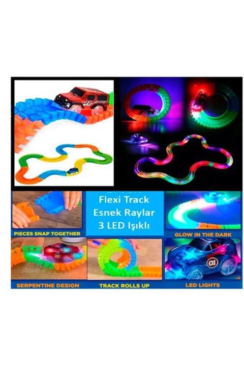 Gepettoys Karanlıkta Parlayan Yarış Pisti Ve Işıklı Yarışçı Arabalar 128 Parça