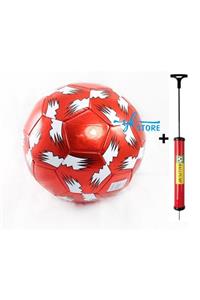 YKSTORE Kırmızı Desenli Futbol Topu Ve Şişirme Pompası Hediye