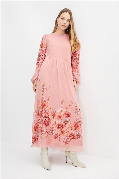 Trendyol Modest Somon Bisiklet Yaka Elbise TCTAW22EB0030