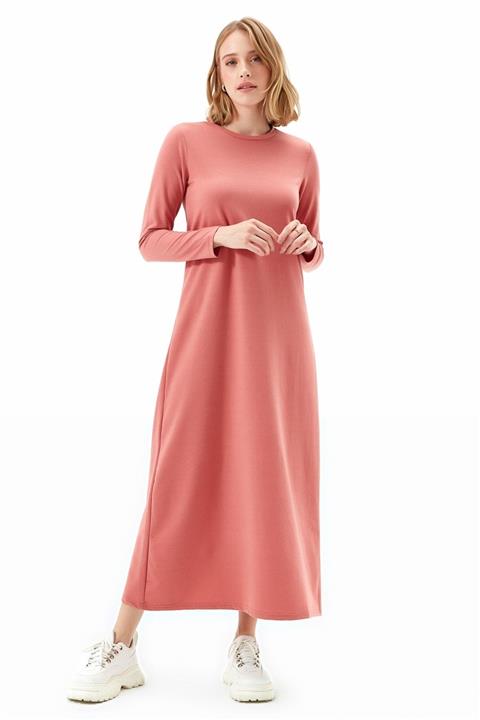 Muni Muni Doğal Kumaşlı Elbise-50424-Pudra