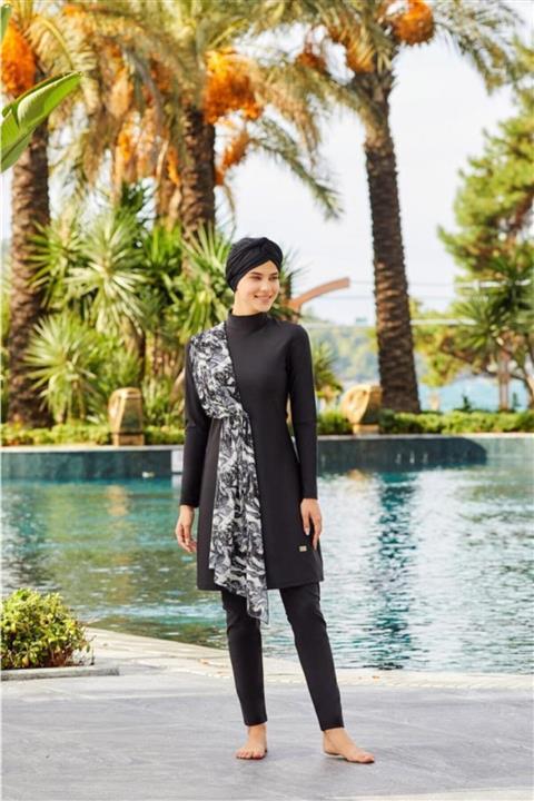 Adasea Siyah Lycralı Tasarım Tesettür Mayo 4264