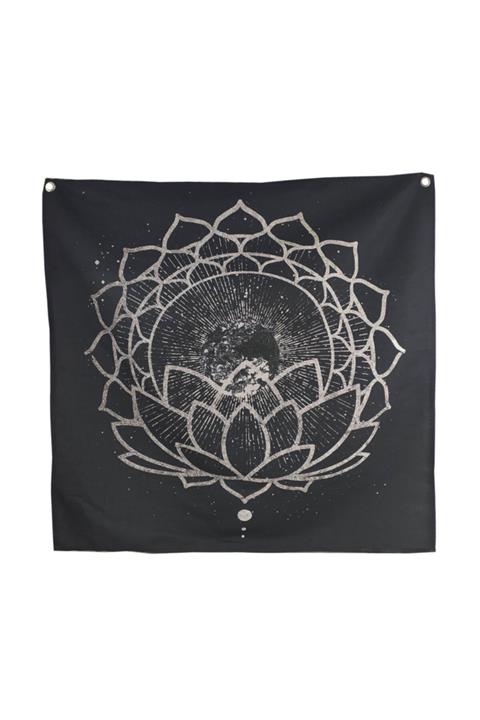 gokmentoy Siyah Lotus Mandala Duvar Halısı 100 cm X 100 cm