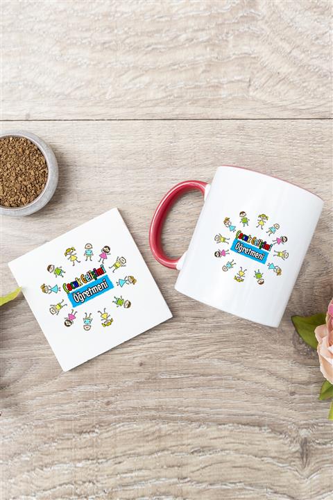 Procity Kırmızı Çocuk Gelişimi Öğretmeni Baskılı Kupa Bardak ve Bardak Altlığı