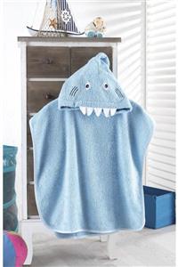 Montesia Baby Shark 3d %100 Pamuk Bebek / Çocuk Havlu Panço – Mavi 60 X 60 Cm