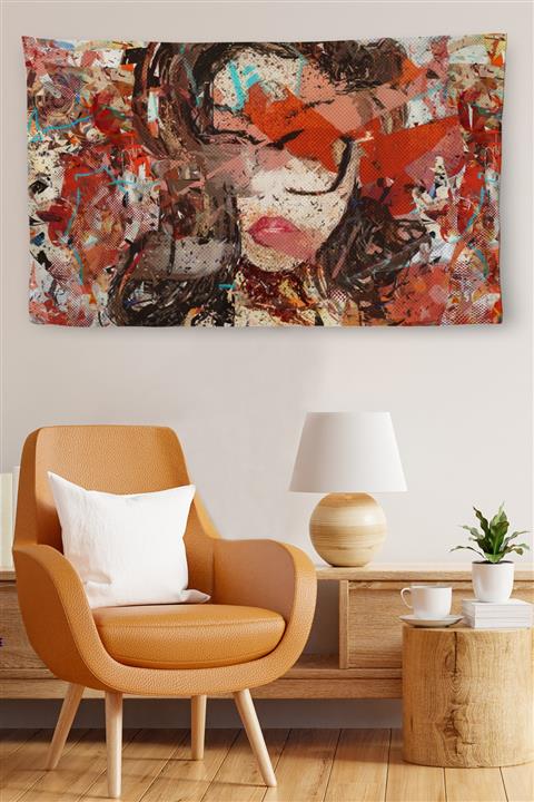 Harita Sepeti Duvar Örtüsü Güzel Kadın Kaliteli Kanvas Duvar Halısı