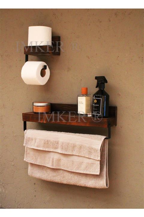 IMKER HOME Ahşap Wc Kağıtlık Tuvalet Kağıtlığı Tuvalet Kağıdı Askısı Kağıt Havluluk 2li Banyo Organizer