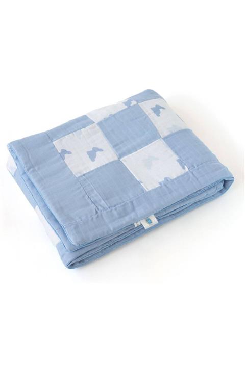 DEUX LAPINS Mavi Tavşan Desenli Müslin Bebek Yatak Örtüsü