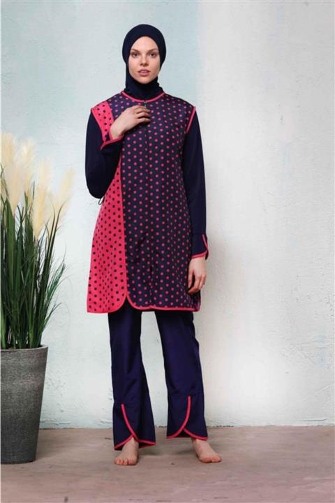 Nehar Lacivert Puantiyeli Tesettür Mayo