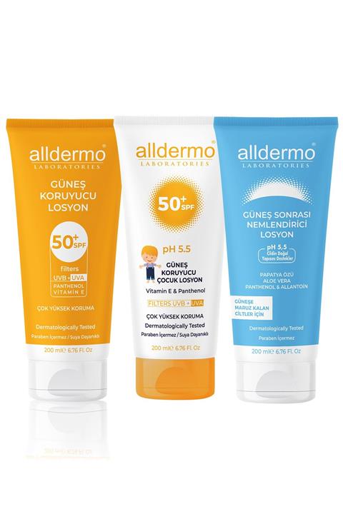 Alldermo Güneş Koruma 3' Lü Losyon Seti - Geniş Aile