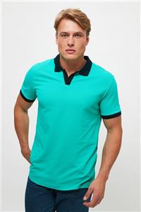 TRENDYOL MAN Yeşil Erkek Slim Fit Kontrast Yaka Detaylı Polo Yaka T-shirt TMNSS21PO0260