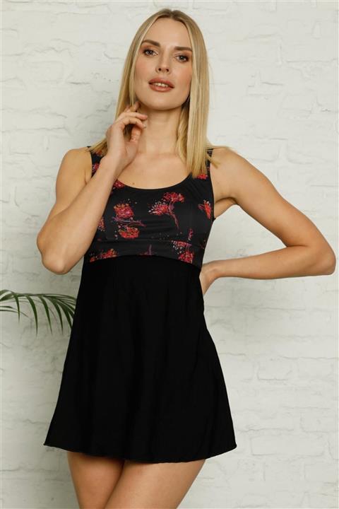 Moda Çizgi Kadın Siyah Şortlu Likralı Elbise Tesettür Mayo 28184