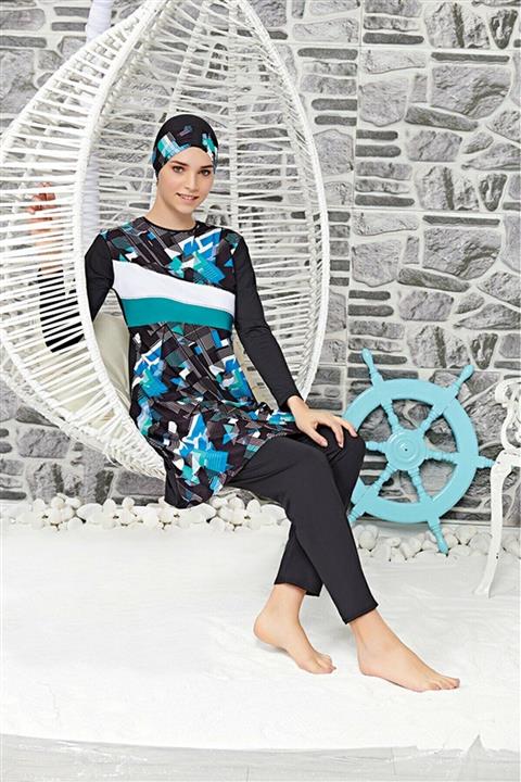 Morwagon Kadın Siyah Desenli Lycra Kumaş Mayo