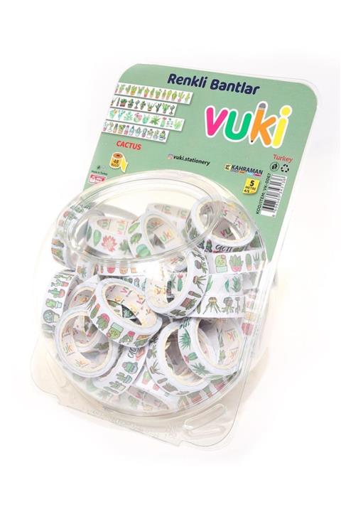 VUKİ Kaktüs Renkli Desenli Bant 5m Kaktüs 48 Li Set