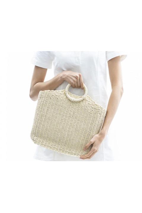 Tek Çatı Kadın Bej Natural Hasır El Çantası