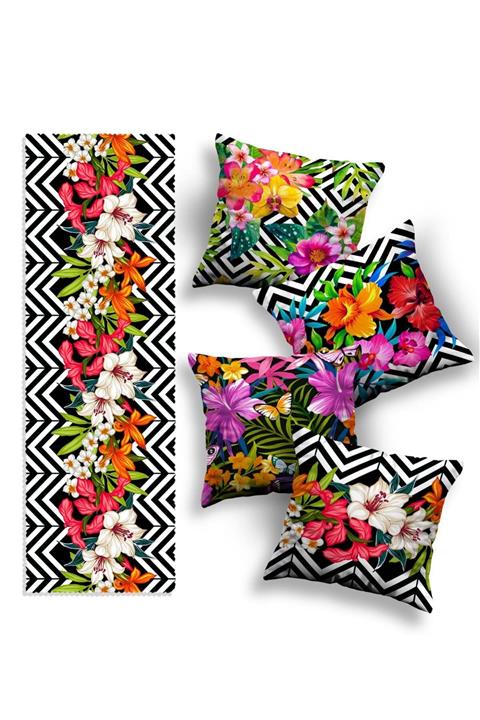 Ottoson Home Özel Tasarım  Kırlent Kılıfı Ve Runner Seti 4lü