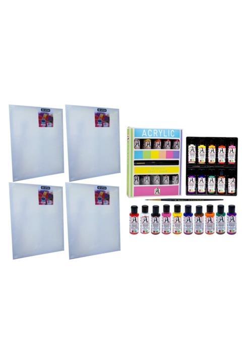 Mahi Max Canvas Tuval Ufen 35x50 - 4 Adet + Südor Mona Lisa 10 Renk Akrilik Boya