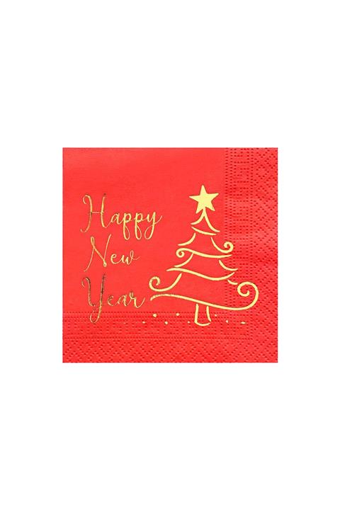 Story 25x25 Cm Yılbaşı Altın Happy New Year Desenli Nar Çiçeği Renkli Peçete