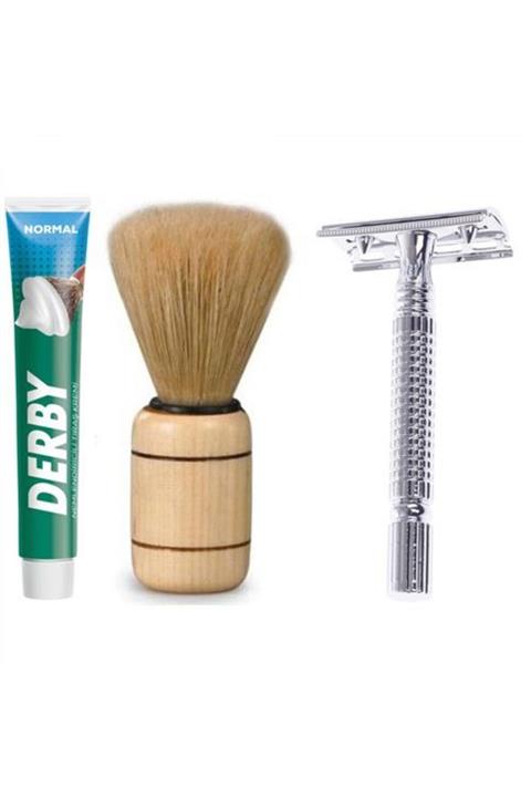 TEKNOPARS Derby Tıraş Jilet Krem Fırça Premium Tıraş Seti
