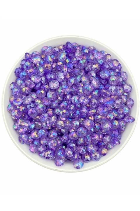 Hedef Bijuteri Mor Renk 8mm Basık Janjanlı Akrilik Boncuk,parlak Takı Yapım Hobi Boncuğu (50gr, 290 Adet)