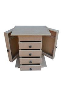 Buradadavar Hobi Ahşap Boyanabilir 4 Çekmeceli Yana Açılır Lüks Takı Dolabı 25x35x38