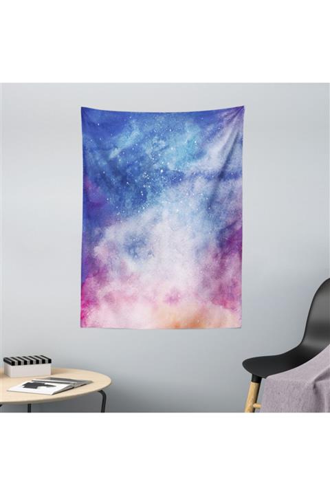 Rengirenk Galaksi Mikrofiber Duvar Halısı Bulutlu Parlak Yıldızlı Gökyüzü Görseli
