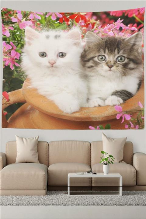 Ysahome Sevimli Yavru Kedi Çifti Desenliduvar Halısı