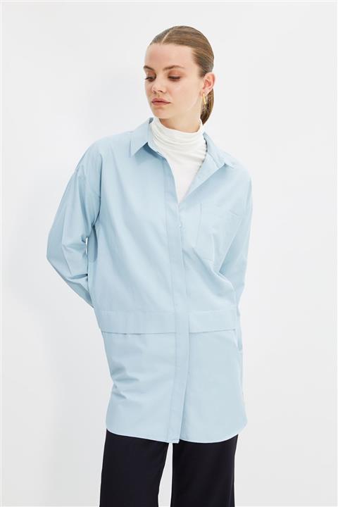 Trendyol Modest Mavi Gömlek Yaka Tunik TCTAW22UK0027
