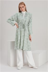 MISS RONN Desenli Pamuklu Kimono Mint Yeşili