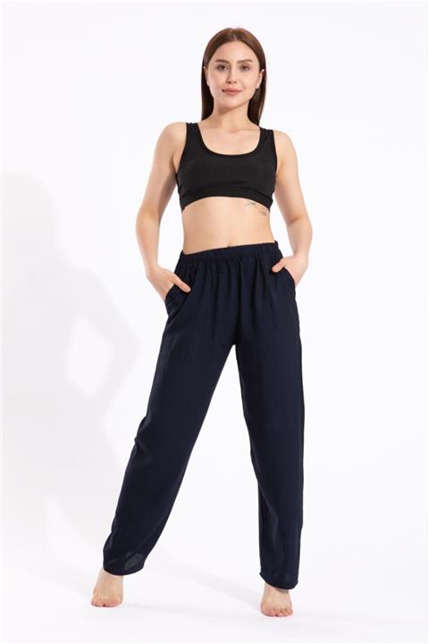 Pemilo Kadın Lacivert Düz Cepli Salaş Dokuma Alt