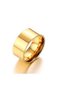 Chavin Unisex 10 mm. Geniş Gold Sarı Çelik Alyans Yüzük dt02