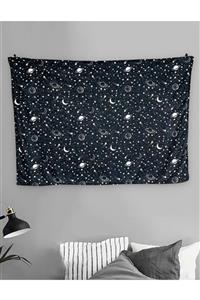 bukashops Siyah Yıldız Kolaj Saturn Duvar Halısı 70x100 Cm