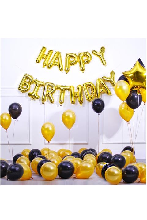 BİDOLUMUTLULUK Doğum Günü Gold Set Happy Bırhday