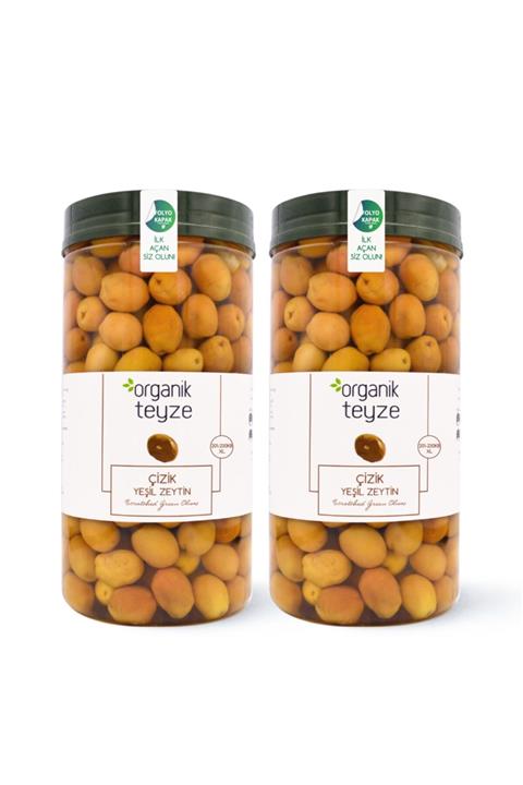 Organik Teyze Çizik Yeşil Zeytin (201-230, Xl) 1 Kg X 2