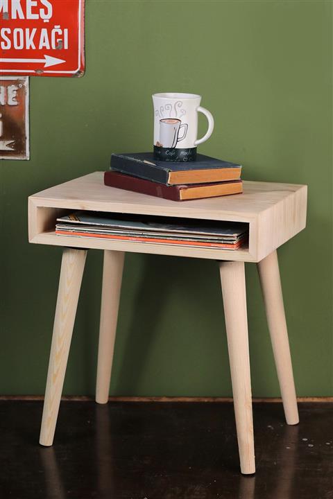 evbiziz Doğal Ahşap Çam Vidasız Açılı Kesim Dekoratif Komodin Sehpa