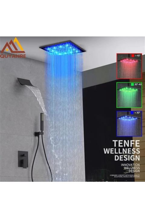 OEM Banyo Bataryası Ankastre Duş Seti Mat Siyah 40x40cm Led Tepe Duş Yeni Ürün 5 Yıl Garantili