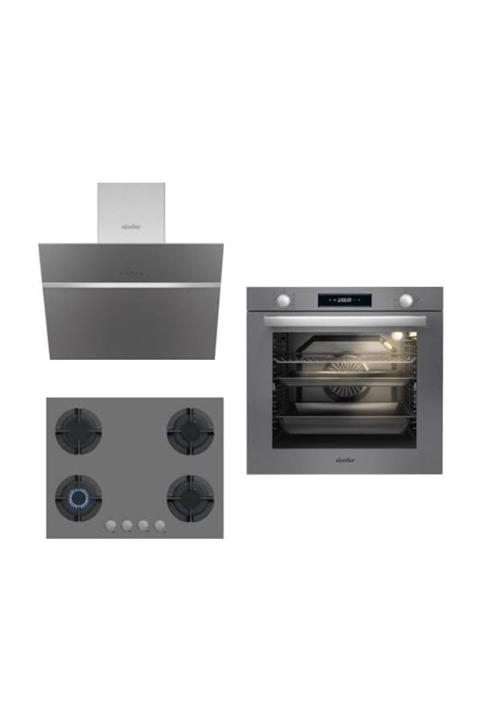 Simfer XXL Gri Ankastre Set (7383 fırın 3652 Ocak 8613 Davlumbaz)