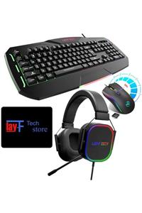 layftech Sc790-a869-h165 Oyuncu Klavye Mouse Kulaklık Mouse Pad,4'lü Gaming Set 7.1 Kanal