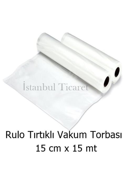 Vakur Rulo Tırtıklı Vakum Torbası-poşeti 15 Mt X 15 Cm - Çift Yüzey Tırtıklı