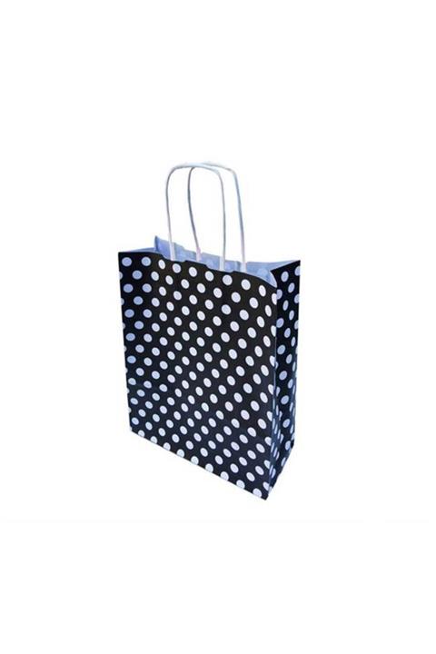 Eminonutoptanci Kraft Hediye Çantası Büyük Boy 25x31 cm - 25 Adet Puantiyeli Siyah