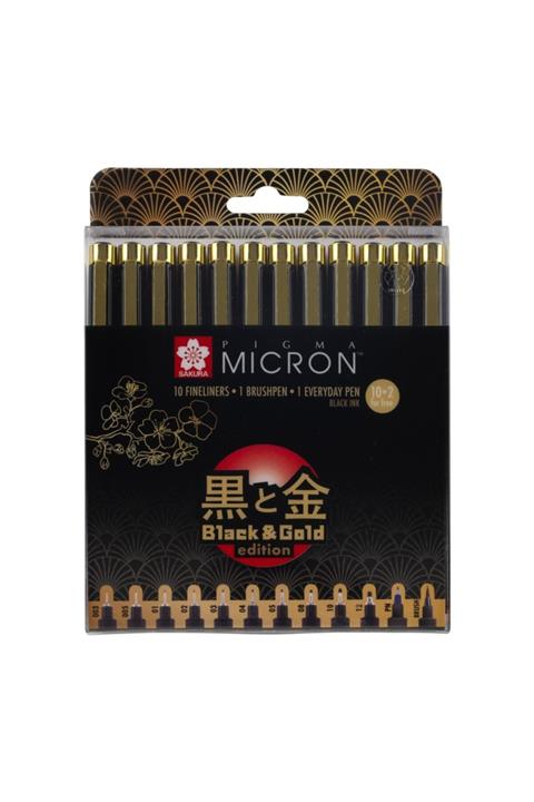 Sakura : Pigma Micron Black & Gold Edition Set : 12 Uç