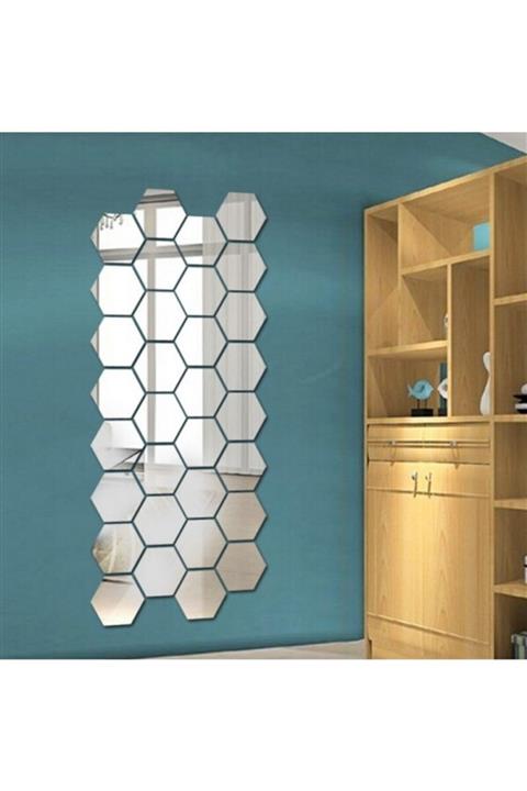 Özasya AVM Orta Boy Yapışkanlı Dekoratif Akrilik Ayna Altıgen ( 12 Adet )