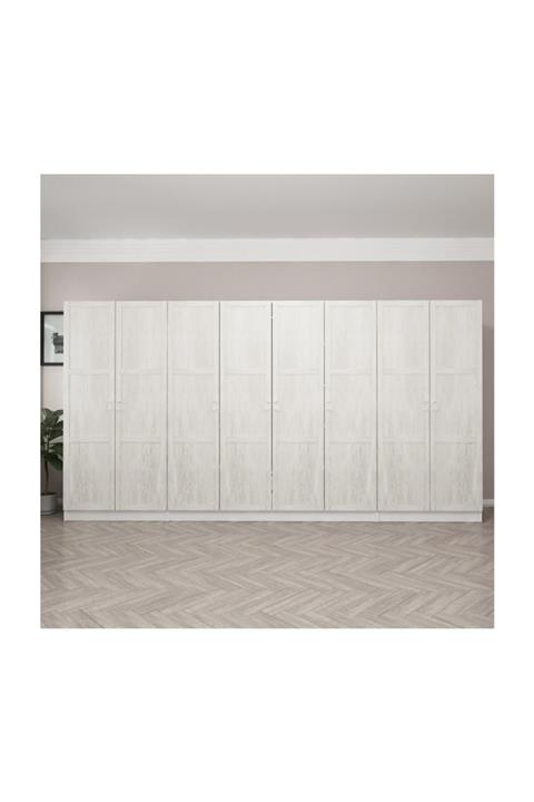 Minar Kale Country 8 Kapak 2 Çekmece Zincir Dolap - Eskitme Beyaz