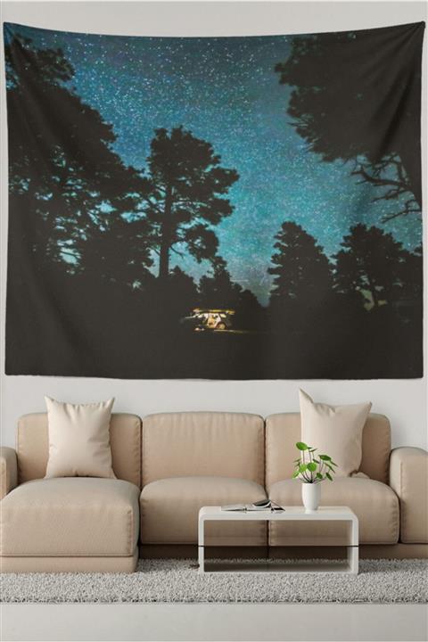 Ysahome Yıldız Altında Kamp Yapma Tema Desenli Duvar Halısı