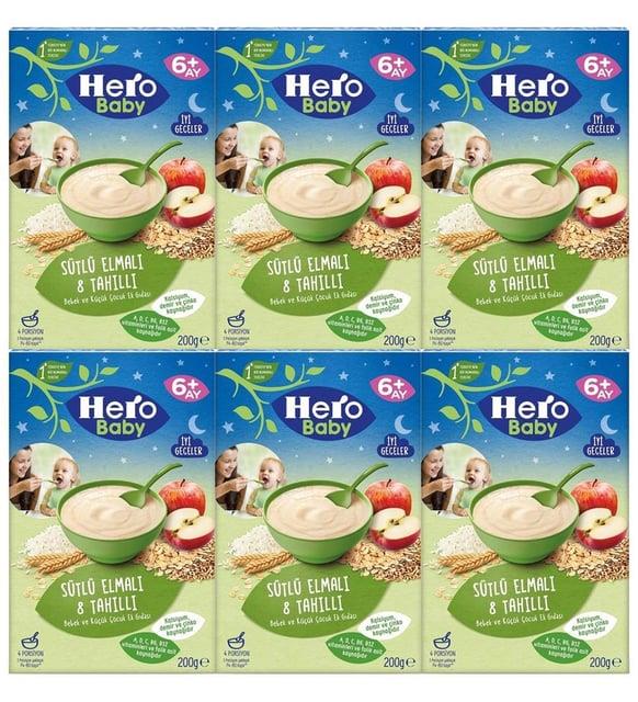 Hero Baby Gece Sütlü Elmalı 8 Tahıllı Kaşık Maması 200Grx6 Adet