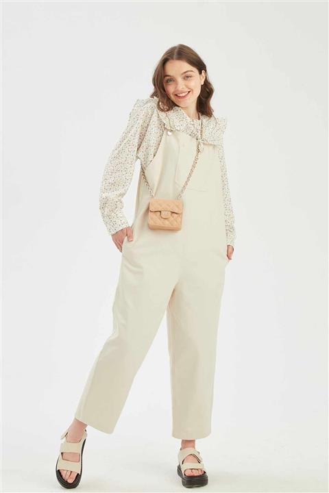 Manuka Kadın Bej İnce Gabardin Salopet