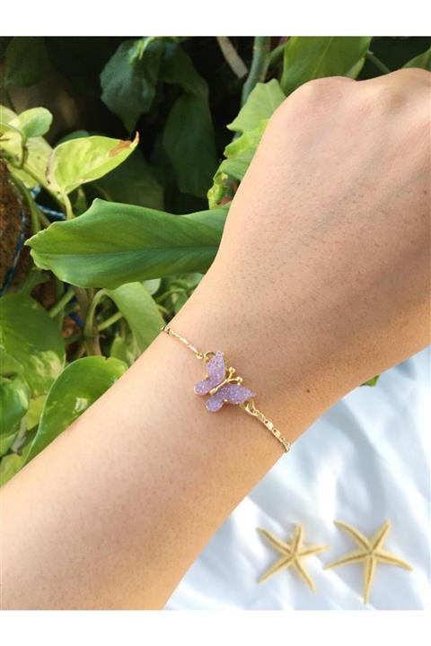 DGN Shoping Kadın Vintage Lila Simli Kelebek Zincir Bileklik